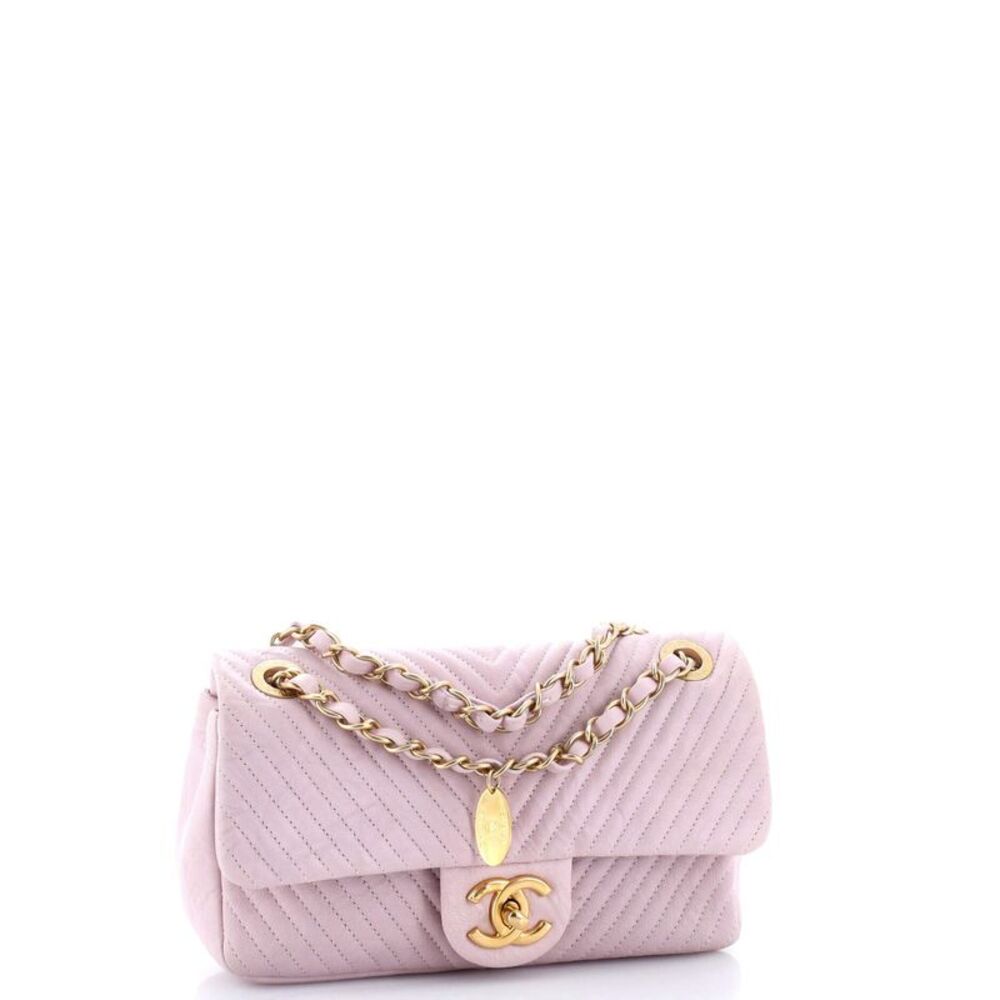 Chanel Medallion Charm Flap Bag Chevron Calfskin Small Pink - Picture 3 of 8